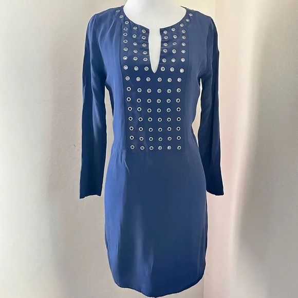 100% Silk Navy Blue Cocktail Dress by LAVANDER BROWN XS - Picture 9 of 9